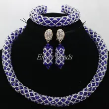 Модные синие африканские хрустальные бусины ожерелье, набор в нигерийском стиле Свадебные индийские свадебные украшения набор вечерние подарок AIJ886