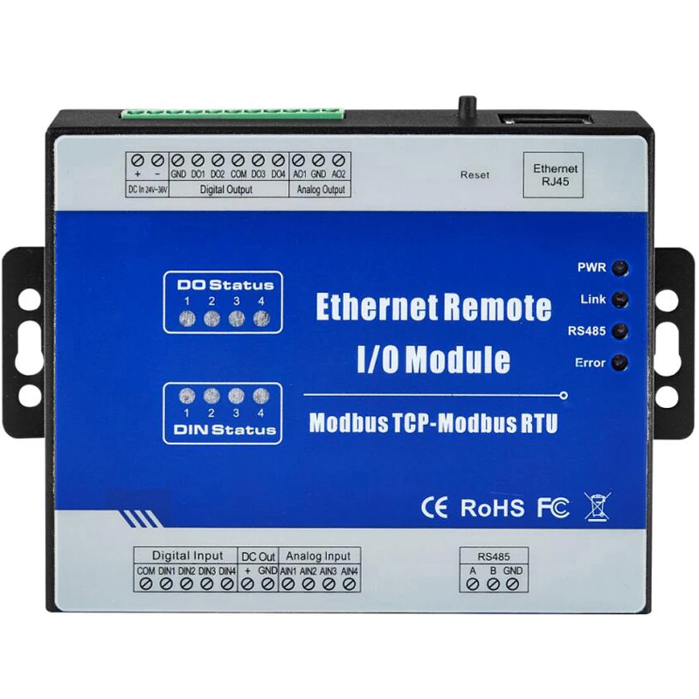 

Serial RS485 to TCP/IP Ethernet Modbus TCP Server Client Remote IO Module 4 Relay Outputs Support Web monitoring debugging M110T