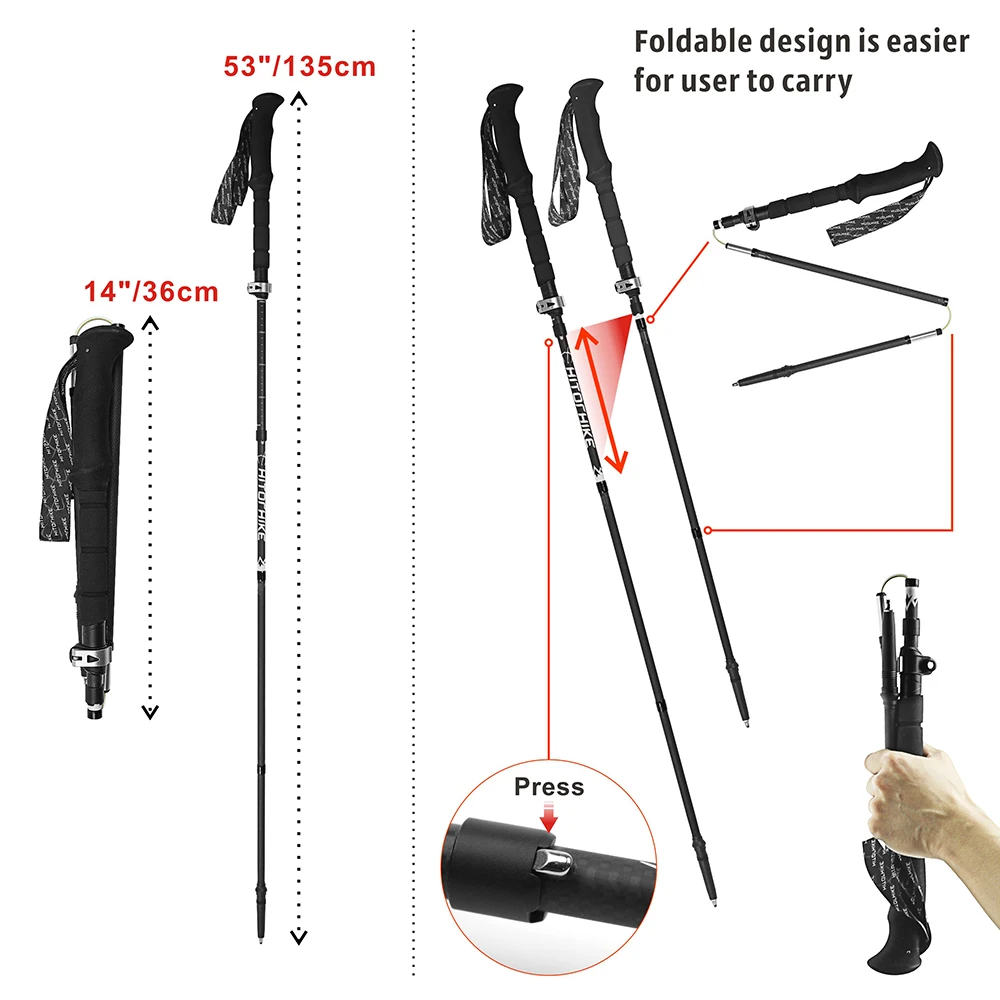 Hitorhike трости из углеродного волокна, походные трости, сверхлегкие складные регулируемые телескопические альпенштоки, треккинговые палки для прогулок