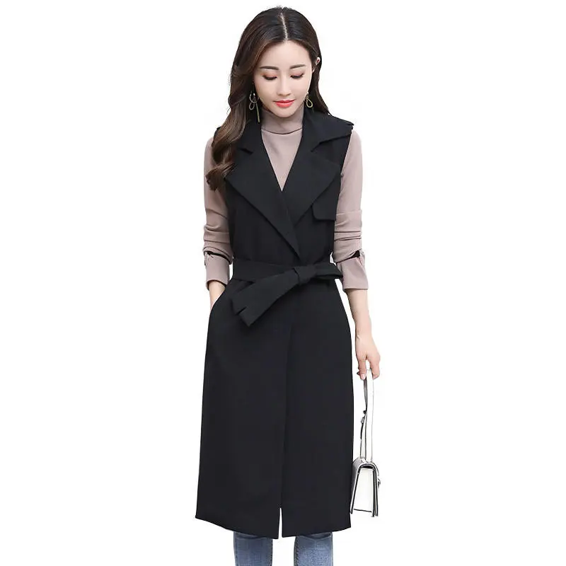 

Spring Autumn Vest Coat Women Waistcoat Sleeveless Slim Vest Long Jacket Elegant Outerwear Lady Office Plus Size Vest Coat Q702