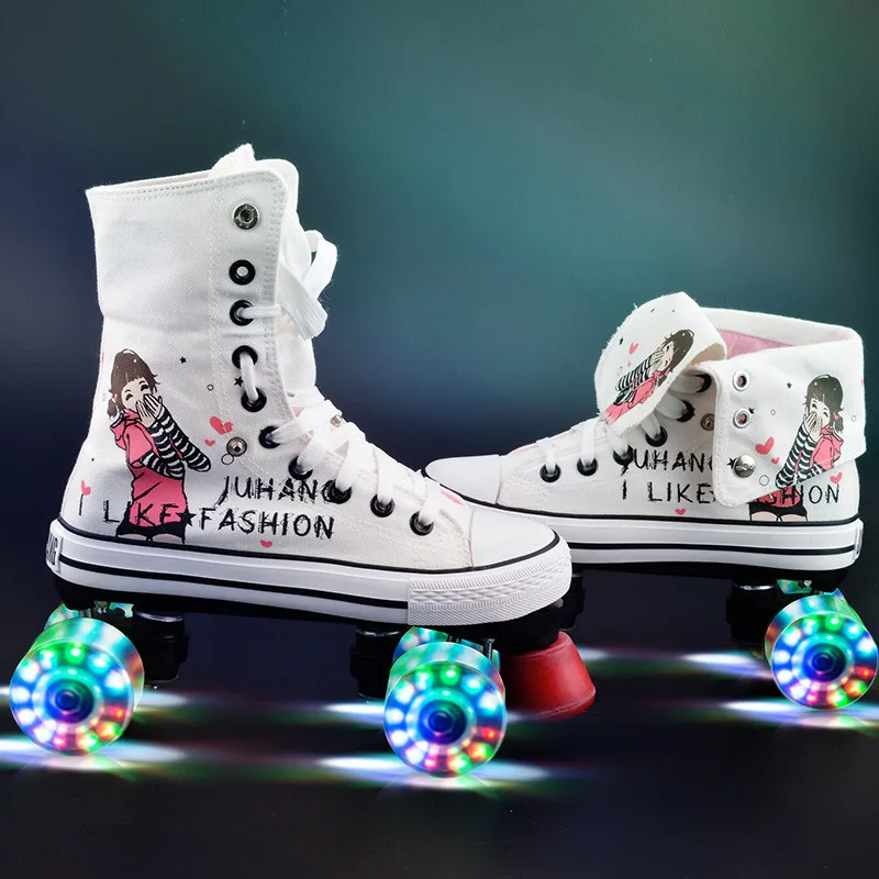 المهنية الكبار صف مزدوج قماش الشكل الرول الزلاجات أحذية لعشاق اثنين خط وامض عجلات Patines للجنسين Adulto IB18