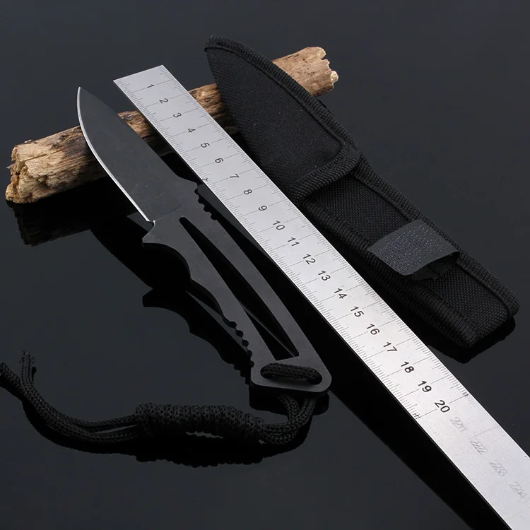 

camping knives hollow handle fixed blade knife rope tail + canvas bag