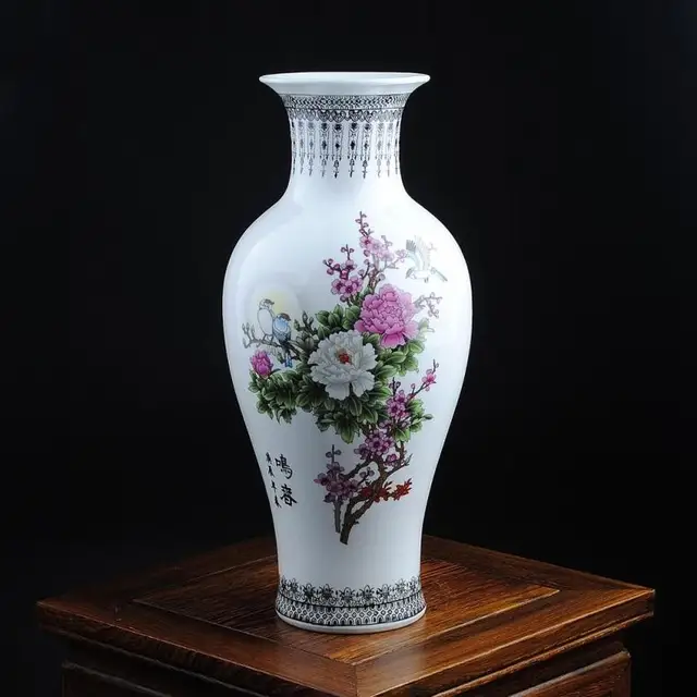 Jingdezhen ceramic vase moon bird fishtail vase  pastel peony vase Home Furnishing modern ecoration 2