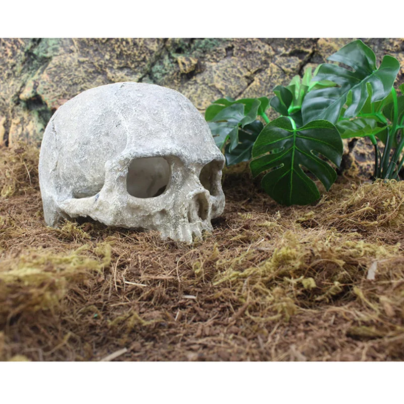 Resin Easter Island Head Bone Skull Statue for Lizards Terrarium Reptile Hide Cave Aquarium Fish Tank Landscape Decor Ornament