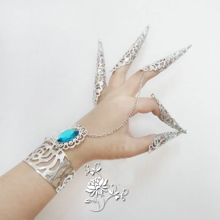 

Chinese Silver Long Nails 8cm Diamond Dance Props Bracelet Costume Indian Peacock Dancing