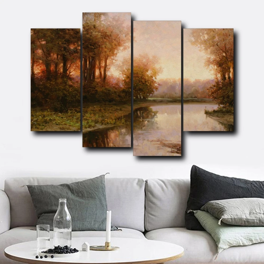 

4PCS Autumn Natural Outside Decorative Wall Artwork Abstract Forest Posters and Prints Canvas Painting Home Living Room Decor