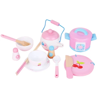 

1 Set 12Pcs Toys Role Play Simulation Wooden Kitchen Kitchen Utensils Tableware Cooking Toys for Girls