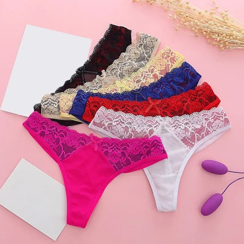 

Female Thin Fabric Sexy Lingerie Intimates Ladies Lace Hollow Out Briefs Solid Color G-String Thongs T-back Seamless Underwear