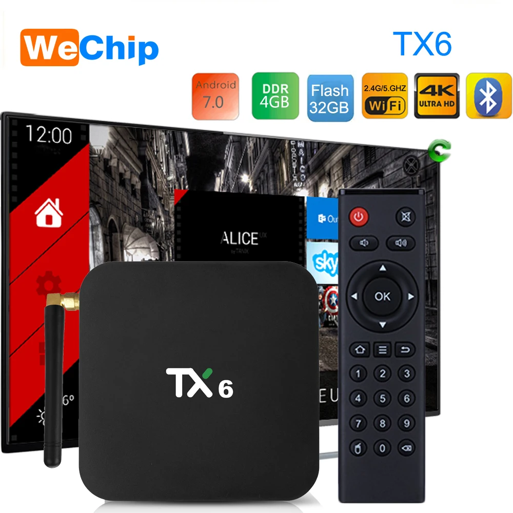 

4K Smart TV BOX 4G 32G TX6 Android 9.0 H6 Quad core 2.4G+5G Dual Wifi BT 4.1 Media Player Google Play Youtube Support IPTV Box