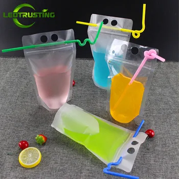 

Leotrusting 50pcs 450-450ml Plastic Drinking Packaging Bag Beverage Juice Milk Coffee Bag Party Wedding Christmas Beverage Bag