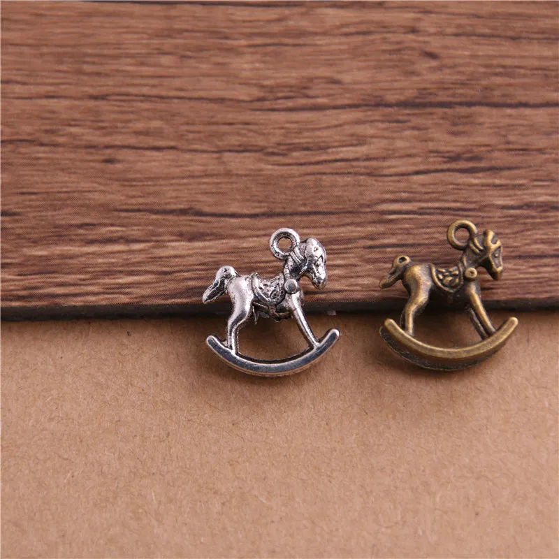 20PCS 14*15mm 2 Color Rocking Horse Charms Animal Toys Pendant Metal Alloy DIY Necklace Bracelet Earrings Marking