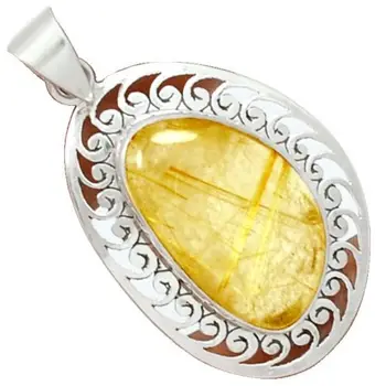 

Genuine Golden Rutile Pendant 100% 925 Sterling Silver 51 MM 9 9 G AP1014
