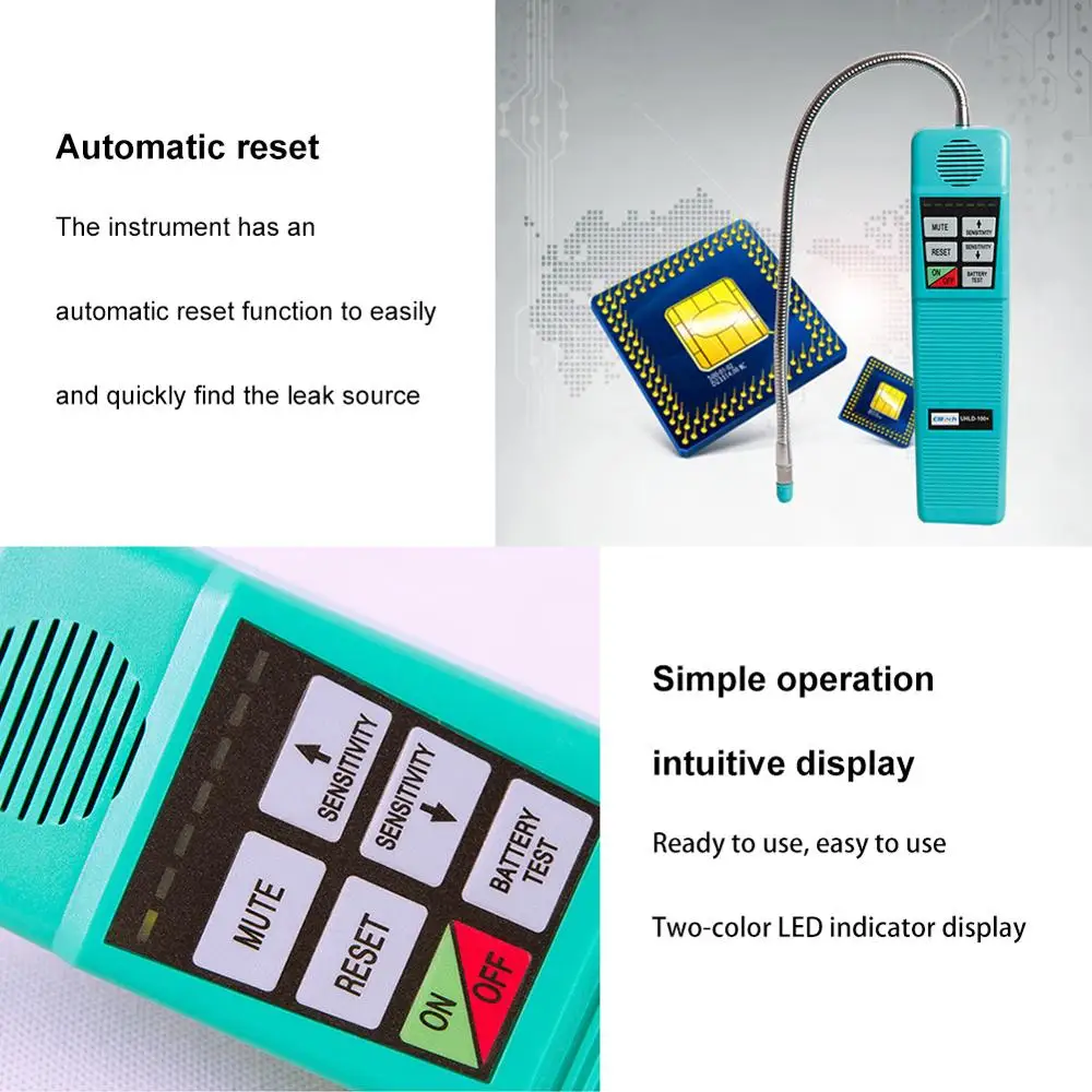 HLD-100+ Halogen Leak Detector Refrigerant Gas Leak Detector with high sensitivity 3g/yr, AC Leak Tester, Corona Sensor