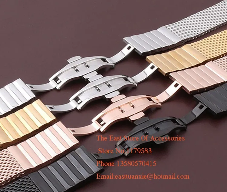 High Quality Black Mesh Stainless steel Watchband metal straps Bracelet width 18mm 20mm 22mm 24MM Shark