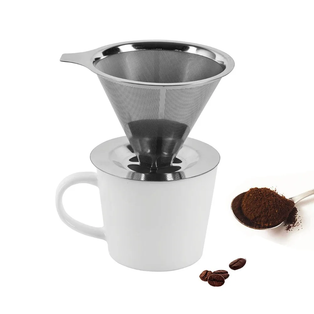  Stainless Steel Coffee Filter Coffee Dripper Pour Over Coffee Maker Drip Reusable Coffee Filter 