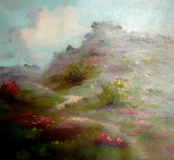 

Hand Painted Abstract Oil Painting Flowers on the mountain Impression Modern Art Home Decoration Wall Art Free Shipping