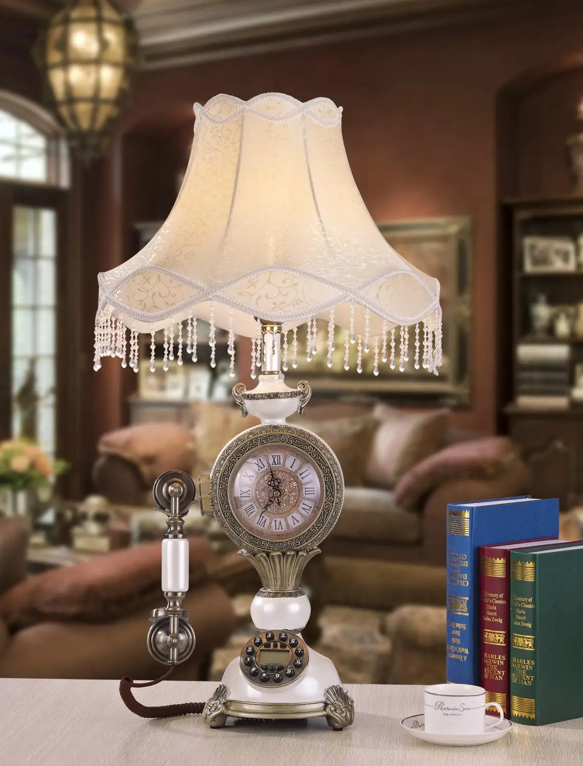  Manufacturers selling European antique vintage clock lamp with antique phone three bedroom bedside  - 32765351476