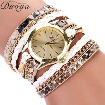 

Duoya Brand Women Dress Watch Leather Leopard Bracelet Wristwatch Fashion Gold Chain Snake Weave Ladies Luxury Quartz Watch