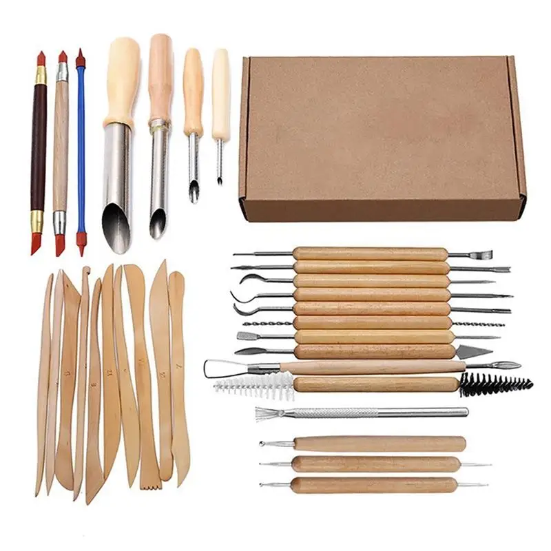 

31Pcs Arts Crafts Clay Sculpting Tools Set Carving Tool Kit Pottery & Ceramics Wooden Handle Modeling Clay Tools