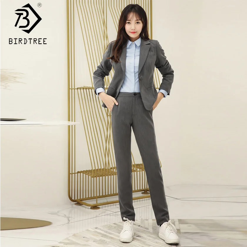2019 Spring Women Solid Blazer Suits Long Sleeve Notched