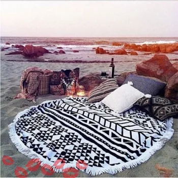

Microfiber Fabric Round Beach Towel 150cm Bohemian Circle Serviette De Plage Toalla Playa Swimming Pool Bath Towel With Tassel