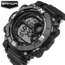 Hot Sale SANDA Brand Digital LED Backlight Stop Watch 3ATM Army Sport Wrist Watch Hours Gift for Men Boy Black 323 OP001