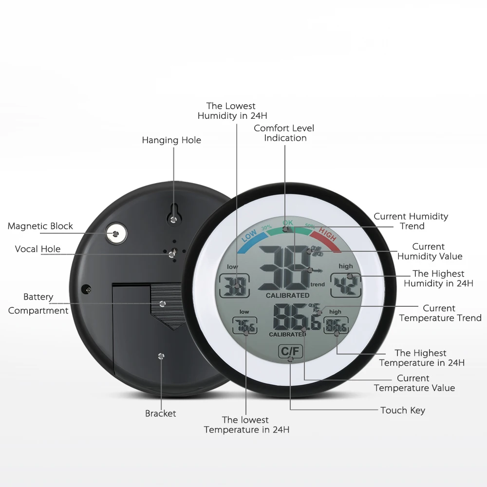 Многофункциональный цифровой термометр-гигрометр Температура датчик влажности метр Часы настенные Макс минимальное значение тенденция