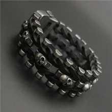 Унисекс ржавые мотоциклы для байкеров браслет череп с обмоткой кожа 316L нержавеющая сталь Ретро Байкерский браслет