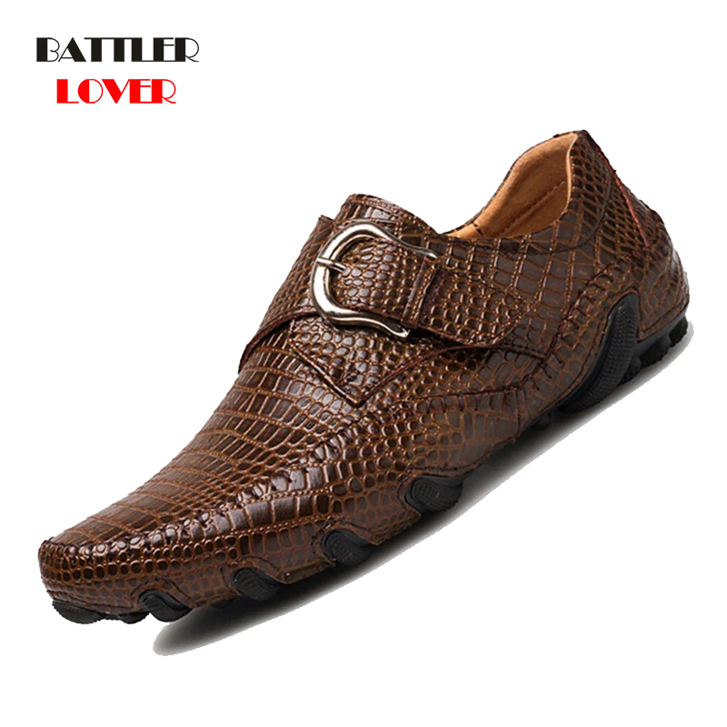 

Crocodile Leather 2019 New Men Flat Shoes Men Soft Split Leather Male Moccasin Driving Loafers Shoes Mens Casual Punk Homme Shoe
