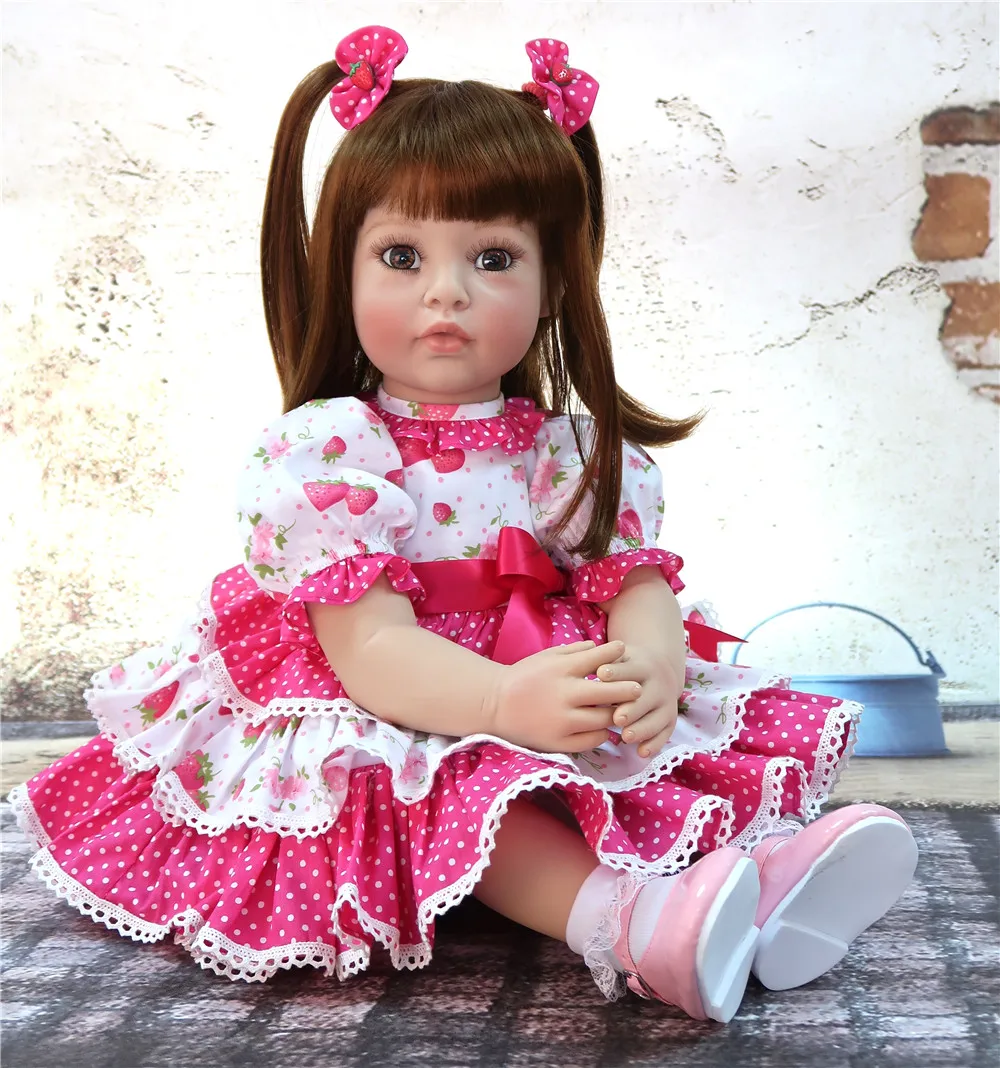 

unique 58cm Silicone Body Reborn Baby Doll Toy Realistic sweet Newborn Princess Babies Doll With 0-3M skirt real Girl Bathe Toy