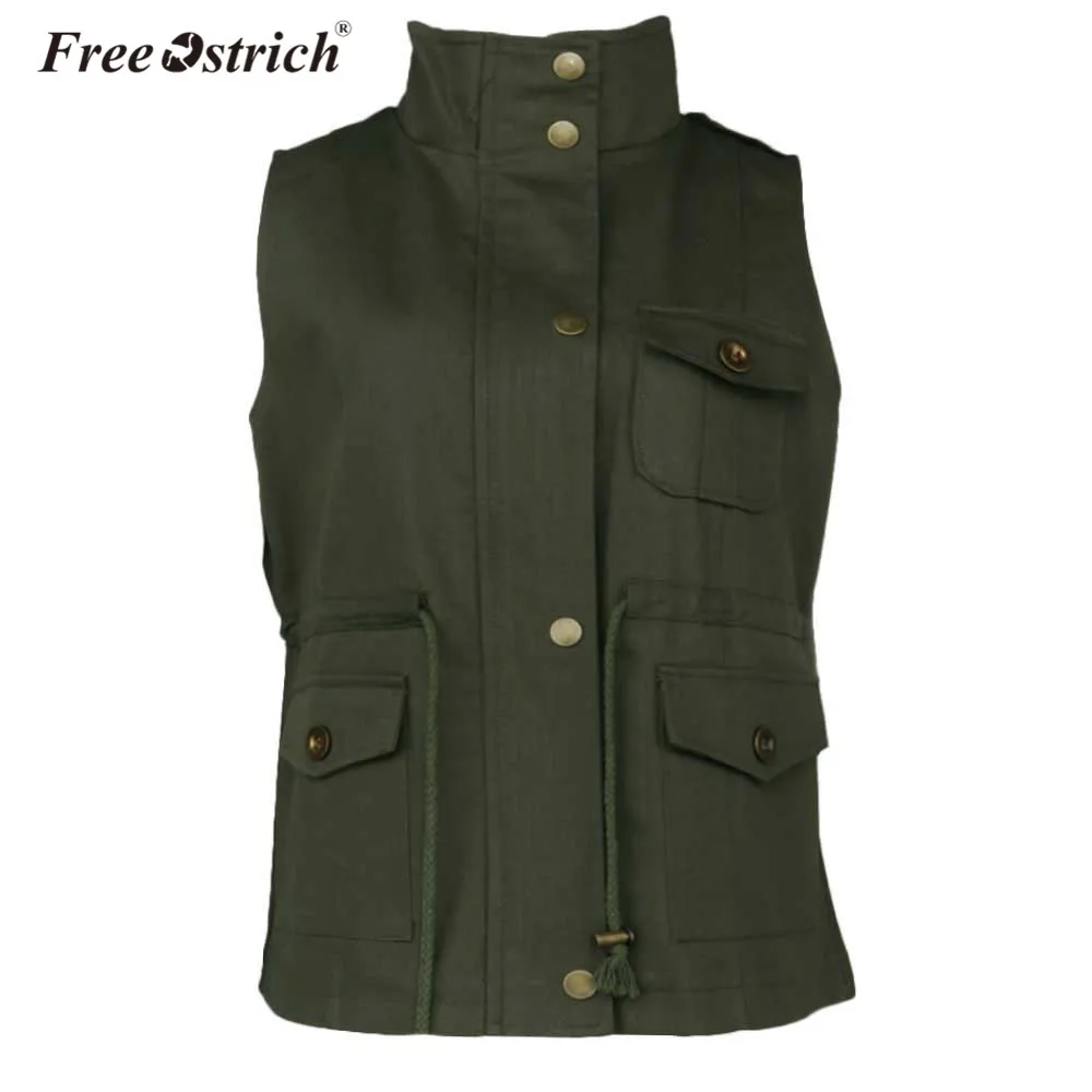 Free Ostrich Vest Women Casual Cardigan Solid Zipper Button Sleeveless Turn-down Collar Breasted Woman Coat L0140