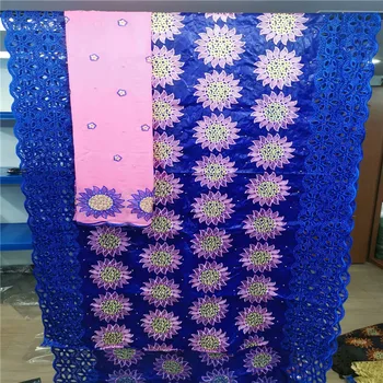 

African perforated bazin riche getzner+chiffon headscarf with beads brode getzner with 2yards French lace for party hl65-2371