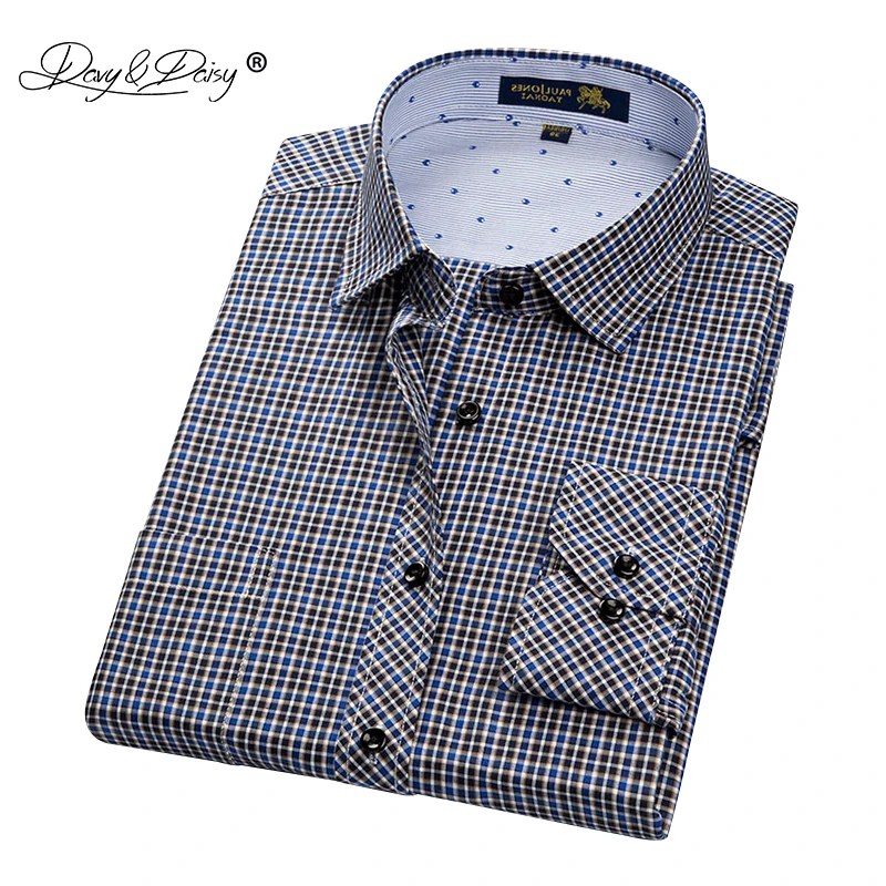 

DAVYDAISY New Arrival Men Shirt Male Casual Shirt Men's Long Sleeved Striped Plaid Shirts Business Dress Shirts S-4XL DS179