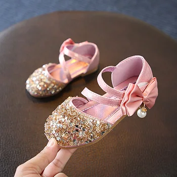 

Baby Sandals Summer Children Girl Sequins Princess Sandals Pearl Bow Soft-Soled Shoes First Walkers