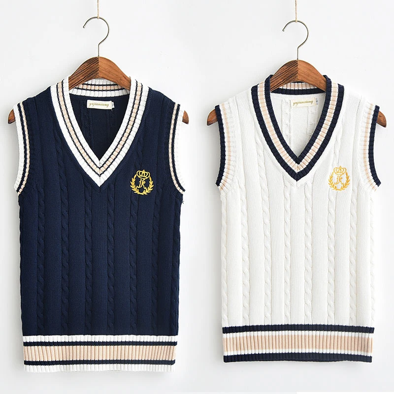 

2019 School Uniform Sweaters Vest For Girls Boys British Student Uniforms Embroidery V neck Vest Sweaters Tank Top new