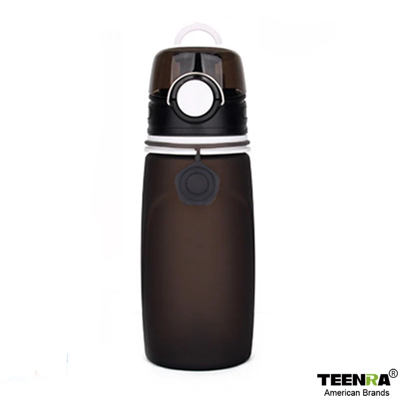 TEENRA 550 мл Складная Силиконовая бутылка для воды складная бутылка для воды Bpa бесплатно для детей герметичная бутылка для воды для спорта на открытом воздухе - Цвет: Черный