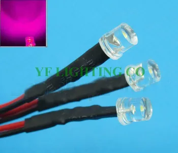 

DIY LED decoration Flat top 5mm led DC12V Pre Wired led water clear PINK DIP LED 20mm cable prewired led