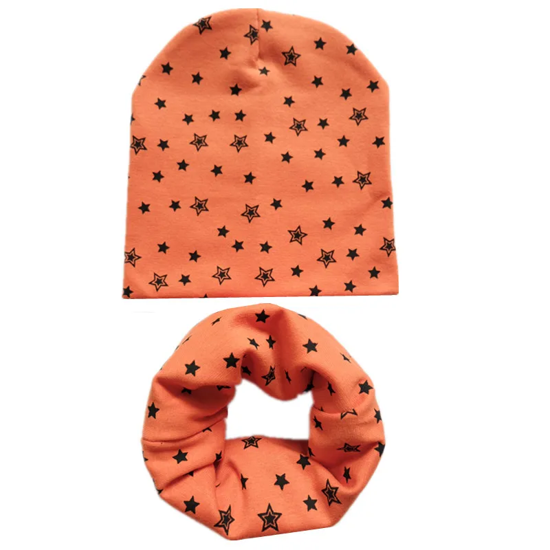 new star orange Осенне-зимний детский комплект с шапочкой для мальчиков и девочек, весенний теплый шейный платок, детские вязаные шапки, комплекты из хлопка, детская шапка, шарф, комплекты из 2 предметов - Цвет: new star orange