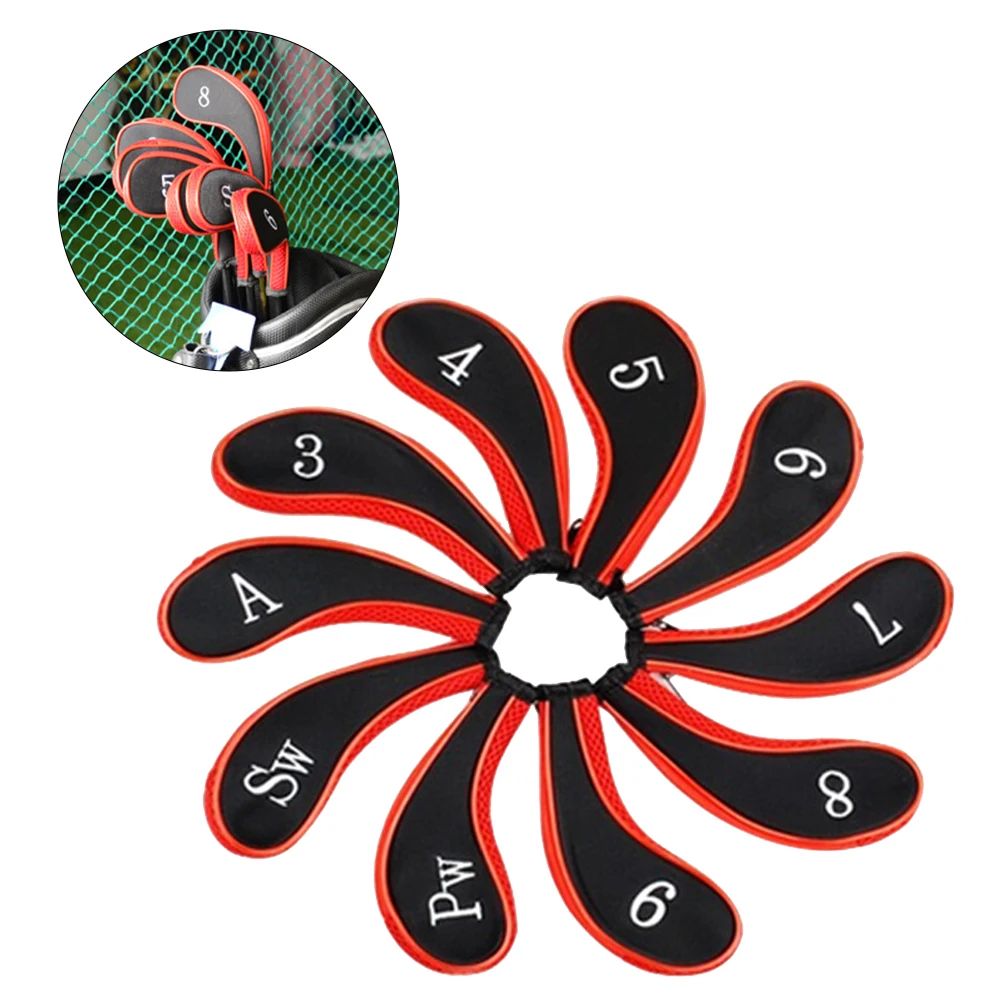 

10 Pcs Heavy Duty Neoprene Golf Thick Club Covers Set Covers for Golf Head (Black and Red)