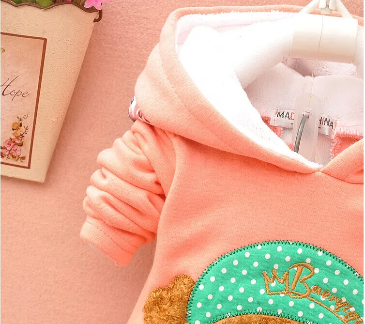 3 Bibihou 2017 baby girls warm winter suit thicken clothing sets children's hoodies set kids clothes set children christmas outfit