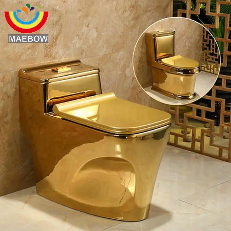 

Artistic Plain Golden One Piece Closestool Siphon Fluishing S-Trap Floor Mounted Luxious Villa Bathroom Seat Toilet