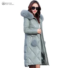 Новые Куртки из искусственной кожи, плотное теплое зимнее пальто, Женское пальто из натуральной лисы с меховым воротником, пальто из искусственной кожи, плюс размер 4XL, стеганая верхняя одежда, OK1282