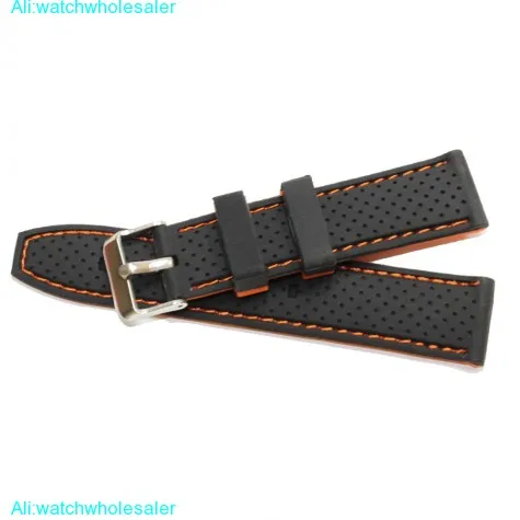 22mm Black With Orange Silicone Jelly Unisex Watch Band Straps WB1047A22JB