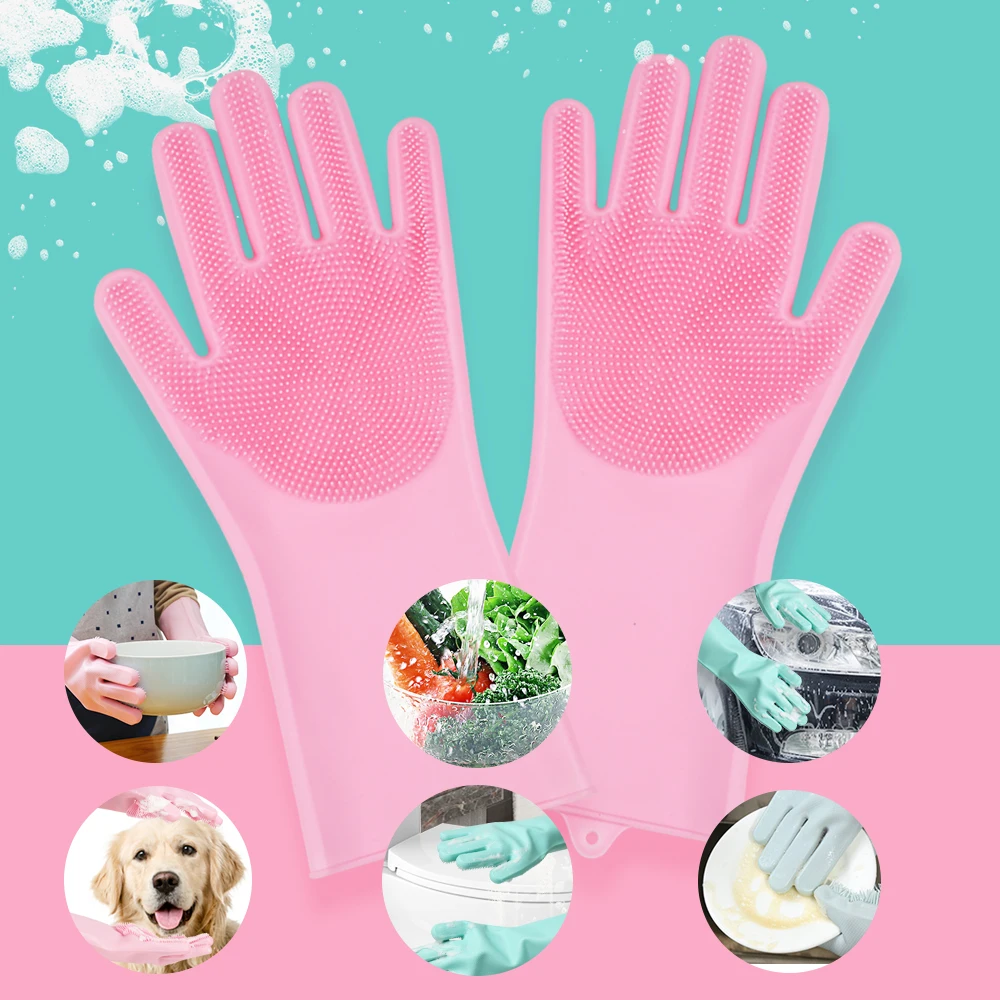 

Kitchen Cleaning Gloves Heat Resistant Silicone Dish Washing Gloves Kitchen Magic Household Scrubber For Bathroom Car Pet