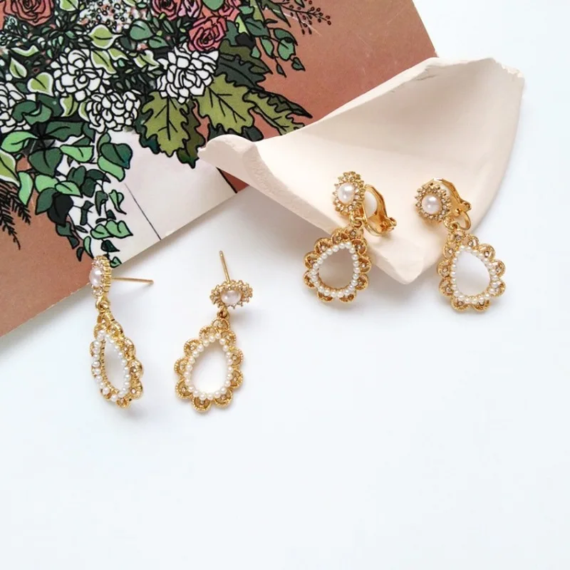

Creative Geometric Imitation Pearl Rhinestone Water Drop Clip Earrings for Girl Women Fashion Beautiful Accessories Jewelry