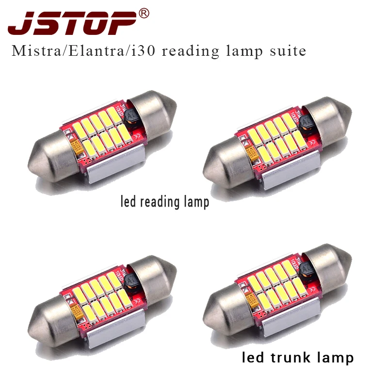 

JSTOP 4pcs/set Mistra Elantra i30 high quality led 12V 31mm reading lights 4014SMD Interior bulbs 6000k C5W festoon trunk lamps