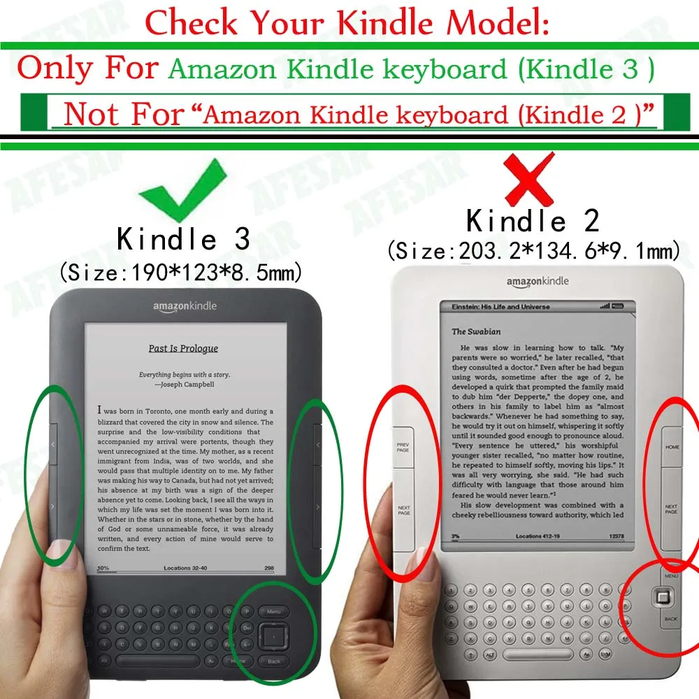 Ультратонкий кожаный чехол-книжка для Amazon Kindle 3 3rd Gen Keyboard eReader Kindle3, Магнитный чехол-книжка