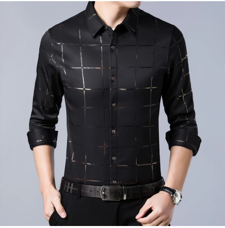 2021 Brand Casual Spring Luxury Plaid Long Sleeve Slim Fit Men Shirt Streetwear Social Dress Shirts Mens Fashions Jersey 2309