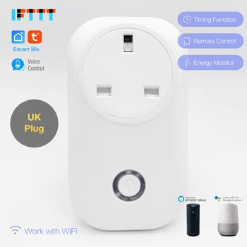 

100pcs WIFI Smart UK Plug Power Monitor 16A Smart Socket Voice Control Work with Alexa Google home IFTTT DHL free shipping