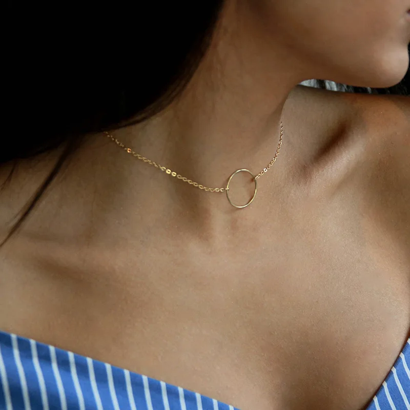 

2019 Simple Geometric Round Pendant Necklace Fashion Trendy Punk Chain Necklace Casual Party Gold Silver Kolye